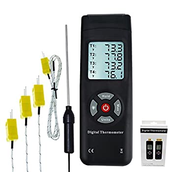 【中古】【輸入品・未使用】温度計 4チャンネル Kタイプ 熱電対センサテスター Kタイプ 金属\u0026ビーズプローブ バックライト 温度計器 -50~1350℃ - 58~250? 最大/最小/平均
