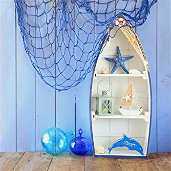 【中古】【輸入品・未使用】baocicco 8?x 8ft Marineテーマブルー部屋装飾バックドロップビニール写真Backgroud Ship ShapeシェルフヨットStarfish Dolphin Fishing Net Ba画像