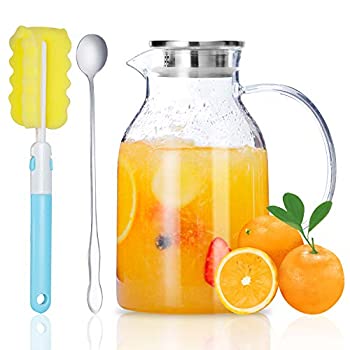 【中古】【輸入品・未使用】Glass Pitcher, Glass Water Pitcher with Tight Stainless Steel Lid, 68 Ounces, Heat Resistant Borosilicate Glass Carafe, Long Handle Cle｜スカイマーケットプラス