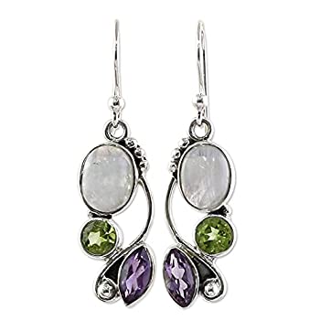 【中古】【輸入品・未使用】NOVICA ペリドットアメジスト レインボームーンストーン .925スターリングシルバー ダングルピアス 自然な魅力|スカイマーケットプラス