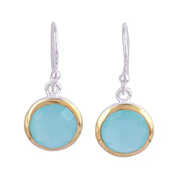 【中古】【インポート品・未当てはめる】Novica Chalcedony 18?Kイエローゴールドメッキ\u0026。925スターリングシルバーダングルイヤリング\u0027 Dewy Glade \u0027
