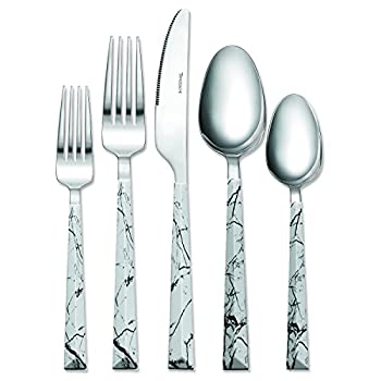【中古】【輸入品・未使用】Hampton Forge トモダチ - ダリ大理石 - 20ピース 食器セット - 銀食器4本セット - ステンレススチール - 白と黒 シルバー｜スカイマーケットプラス