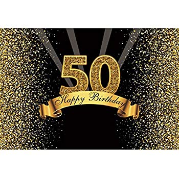 【中古】【輸入品・未使用】Yeele 10x8フィート 50歳の誕生日 写真撮影用背景 キラキラ光るゴールドとブラックの背景 ハッピーバースデーパーティー装飾 バナー お祝い 大人｜スカイマーケットプラス