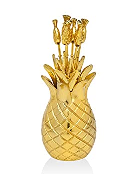 【中古】【輸入品・未使用】Godinger パイナップルカクテルピック ホルダー付き 真鍮 6本セット