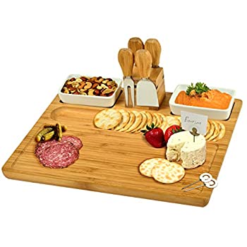 【中古】【インポート品・未当て嵌める】Picnic at Ascot 大型竹製乾酪ゲーム盤/シャルキュトリープラッター ステンレススチールツール4個 陶芸御盆2個 乾酪目じるし16in