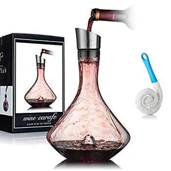【中古】【輸入品・未使用】YouYah Wine Decanter,Red Wine Carafe with Built-in-Aerator, Stainless Steel Pourer Lid, Filter, 100% Hand Blown Lead-free Crystal Glass
