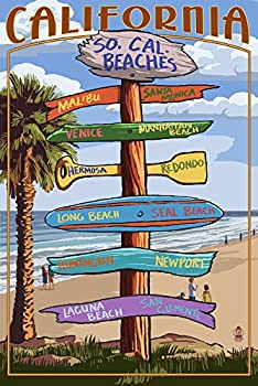【中古】【インポート品・未当てはめる】Southern California Beaches - Destination Sign (24x36 Giclee Gallery Print, Wall Decor Travel Poster) by Lantern Press