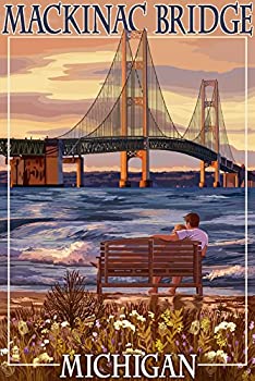 【中古】【輸入品・未使用】Mackinac Bridge and Sunset, Michigan (24x36 Giclee Gallery Print, Wall Decor Travel Poster) by Lantern Press