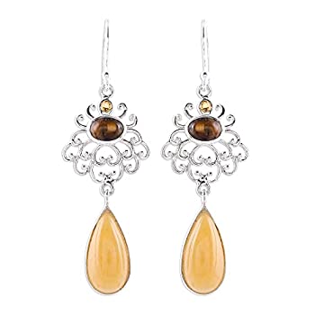 【中古】【インポート品・未当て嵌める】NOVICA マルチジェム アベンチュリン .925スターリングしろがね色 ダングルピアス 音楽的調和
