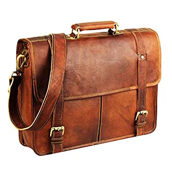 【中古】【輸入品・未使用】HULSH 15インチ ブラウン ヴィンテージ レザー ノートパソコン メッセンジャーバッグ メンズ レザー コンピュータ ショルダー ブリーフケース バ｜スカイマーケットプラス