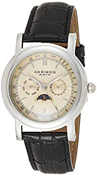 【中古】【輸入品・未使用】Akribos XXIV Men 's ak632sswレトロ多機能シルバートーンステンレススチールブラックレザーストラップウォッチ