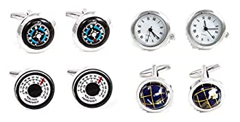 【中古】【インポート品・未当て嵌める】MRCUFFトラベラーワーキングウォッチ体温計＆コンパススチームパンクスピニンググローブパイロット4組カフリンクスでプレゼンテーションギフトボ