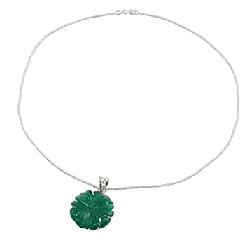 【中古】【輸入品・未使用】NOVICA オニキス .925スターリングシルバー ペンダントネックレス 18インチ グリーン花びら