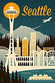 【中古】【輸入品・未使用】シアトル、ワシントン???レトロSkyline 24 x 36 Giclee Print LANT-47087-24x36