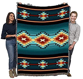 【中古】【輸入品・未使用】Pure Country Weavers Aydin ターコイズブランケット 南西ネイティブアメリカン風 ギフトタペストリー コットン織り 米国製 72x54インチ