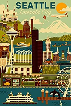 【中古】【インポート品・未当て嵌める】シアトル、ワシントン州???Geometric 24 x 36 Giclee Print LANT-79539-24x36