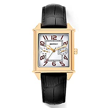 【中古】【輸入品・未使用】BERNY 多機能 日付表示 メンズ ミリタリー オリジナルデザイン プレミアム本革腕時計 34 mm ゴールド