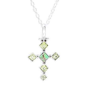 【中古】【輸入品・未使用】NOVICA マルチジェム ペリドット .925 スターリングシルバー ペンダントネックレス 18インチ バーダントクロス