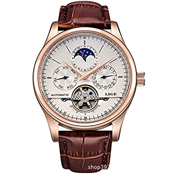 【中古】【インポート品・未当て嵌める】Watchラグジュアリーメンズ多役立つこと自動小銃self-wind Watch with Brownレザーバンドスケルトンウォッチ Rose gold Brown バッグ・小物・ブランド雑貨-その他