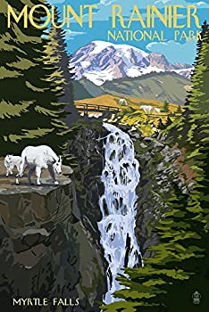 【中古】【輸入品・未使用】Mount Rainier National Park???Myrtle Falls and Mountain Goats 24 x 36 Giclee Print LANT-42041-24x36