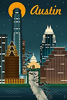 【中古】【輸入品・未使用】オースティン、テキサス???レトロSkyline 24 x 36 Giclee Print LANT-52229-24x36