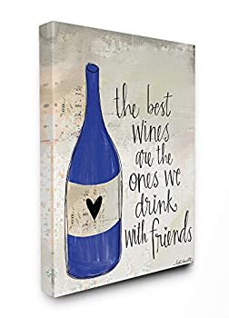 【中古】【輸入品・未使用】Stupell Industries Best Wines are Drank with Friends ブルーボトル ハート付き いたずら書き キャンバスウォールアート 24 x 30 マルチカラー