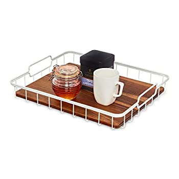 【中古】【輸入品・未使用】iDesign The R?a Safford Collection アカシアウッドとワイヤーサービングトレイ ココナッツ|スカイマーケットプラス