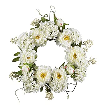 【中古】【インポート品・未当て嵌める】ほぼ気取らない4690?Peony Hydrangea Wreath、20in、白いこと