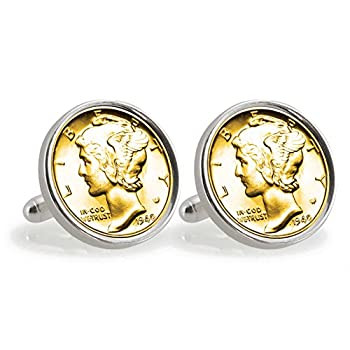 【中古】【輸入品・未使用】AmericanコインTreasures gold-layeredシルバーMercury Dimeスターリングシルバーカフリンク