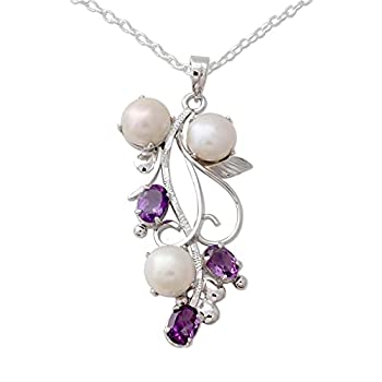 【中古】【輸入品・未使用】NOVICA クリーム養殖淡水パール アメジスト ロジウムメッキ シルバーネックレス 18インチ 「心からあなた」｜スカイマーケットプラス