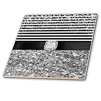 【中古】【インポート品・未当て嵌める】3dさくら色Anne Marie Baugh???Glitter and Chic???黒いことandホワイトストライプデジタルダイヤモンド、シルバーグリッターデザイン???