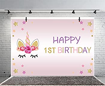 【中古】【輸入品・未使用】Yeele 5?x 4ft 1st誕生日パーティー写真バックドロップビニールスイートユニコーン星フラワー写真背景子幼児Kid Baby Boy新生児Girl Portrait写