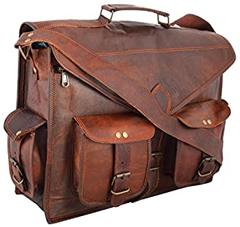 【中古】【輸入品・未使用】ノートパソコン用メッセンジャーバッグ 17.5インチ ヴィンテージキャンバスレザーショルダーバッグ 丈夫なコンピューターバッグ ビジネスブリー