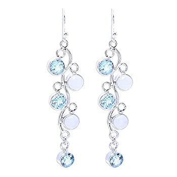 【中古】【輸入品・未使用】NOVICA ブルートパーズとレインボームーンストーン .925スターリングシルバー ダングルピアス モーニングクライマー, スターリングシルバー, ト｜スカイマーケットプラス