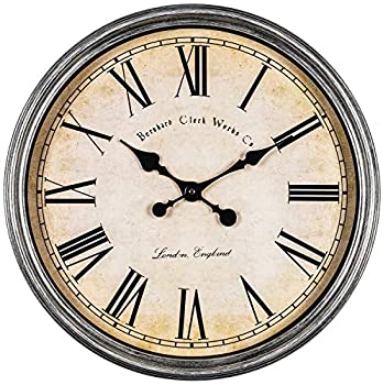 【中古】【インポート品・未当て嵌める】Bernhard Products 大型かざり付ける飾りつけ時辰儀 20in 静音 チッキング 蓄電池式 石英 ヴィンテージ 今めかしい 飾り気の無いなしろがね色リム 介護ホーム リ