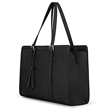 【中古】【輸入品・未使用】ECOSUSI ノートパソコン用トート 15.6インチまでのブリーフケース レディース オフィス ハンドバッグ 大容量 3層コンパートメント, ブラック, L,