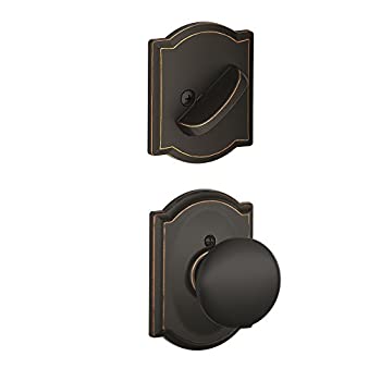 【中古】【輸入品・未使用】Schlage Lock Company F59PLY716CAM エージドブロンズ プリムス インテリアパックノブセット シングルシリンダーデッドボルトと装飾キャメロット