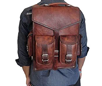 【中古】【輸入品・未使用】DHK 15インチ ブラウン ビンテージ レザー バックパック ノートパソコン メッセンジャーバッグ リュックサック スリング メンズ レディース｜スカイマーケットプラス
