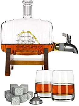【中古】【輸入品・未使用】Atterstone バレルウィスキーデカンタセット - ヘビーウイスキーグラス2個 チリングウィスキーストーン9個 お酒 スコッチ バーボン ウィスキー