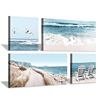【中古】【輸入品・未使用】Seaside Scene キャンバスウォールアート：ビーチチェア＆シーガルズ フライングピクチャーペイントプリント ウォールデコレーション用（12イン