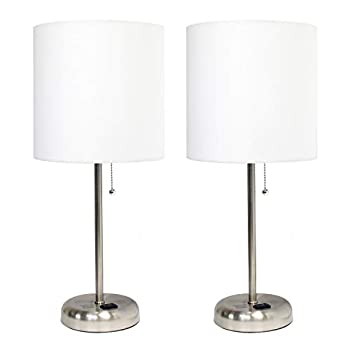 【中古】【輸入品・未使用】Limelights LC2001-WHT-2PK スティック充電コンセント ファブリックシェード 2パック テーブルランプセット つや消しスチール/ホワイト 2個