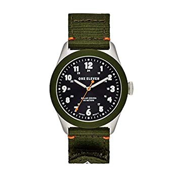 【中古】【輸入品・未使用】One Eleven (111) ユニ フィールドウォッチ No 1 持続可能な製造スチール\u0026リサイクルナイロン カジュアル ソーラーウォッチ, オリーブグリーン