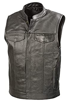【中古】【輸入品・未使用】(ザバイカーズゾーン) The Bikersゾーン SOA メンズ レザークラブスタイルベスト 隠れたガンポケット付き 牛革レザーバイカーベスト シングルパ