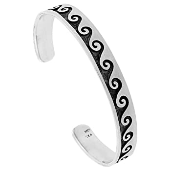 【中古】【インポート品・未当て嵌める】スターリングしろがね色Wave Cuff腕輪Southwesternホピデザインハンドメイド7.25in