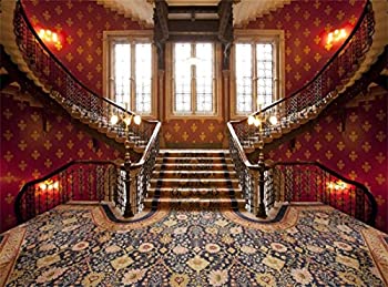 【中古】【輸入品・未使用】Leowefowa 20x10フィート 豪華な宮殿の背景 古い教会のお城の部屋の背景 写真用 フレンチウィンドウ レトロカーペット 階段 インテリア ビニール