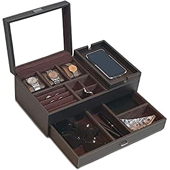 【中古】【輸入品・未使用】Amiglo メンズ ドレッサー バレット オーガナイザー 充電ステーション付き ナイトスタンド 引き出し トレイ ジュエリーアクセサリー ウォッチボ｜スカイマーケットプラス