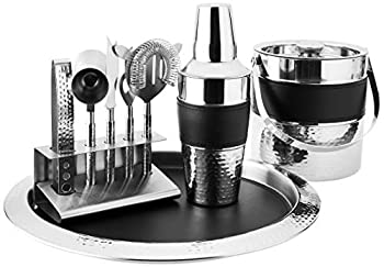 【中古】【輸入品・未使用】Godinger 9 Piece Leather Barware Set, Black