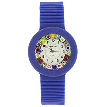 【中古】【輸入品・未使用】GlassOfVeniceムラーノガラスMillefiori Watch withラバーバンド???ネイビーブルー