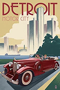 【中古】【インポート品・未当て嵌める】自動車の街、ミシガン湖州???ビンテージ車とSkyline 24 x 36 Giclee Print LANT-48146-24x36 その他-キッチン用品・食器・調理器具