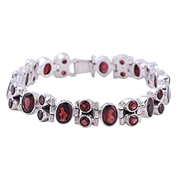 【中古】【輸入品・未使用】NOVICA ガーネット .925スターリングシルバー リンクブレスレット 7.75インチ スイートグラマー
